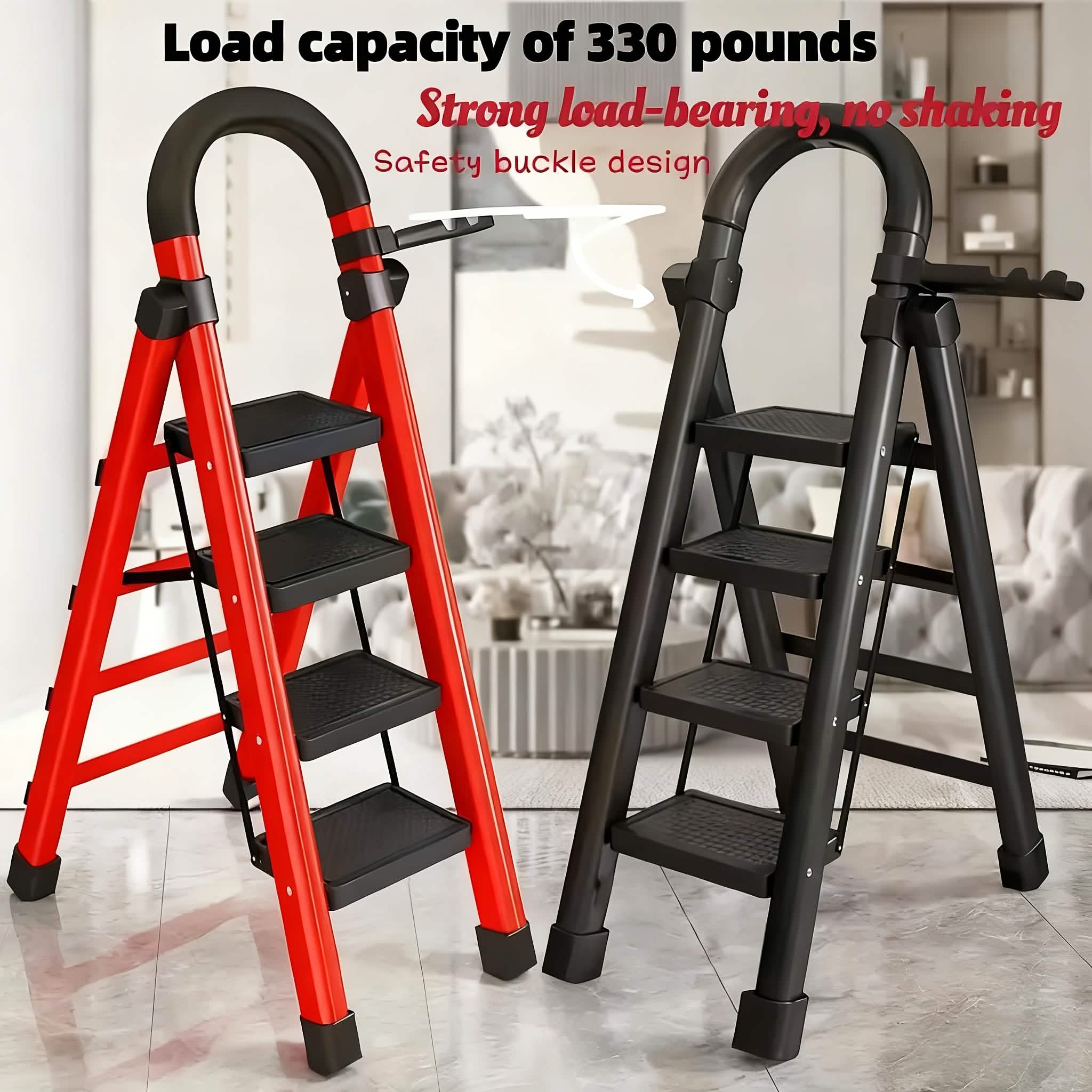 Folding 3/4-Step Ladder – Portable Steel Step Stool, Anti-Slip