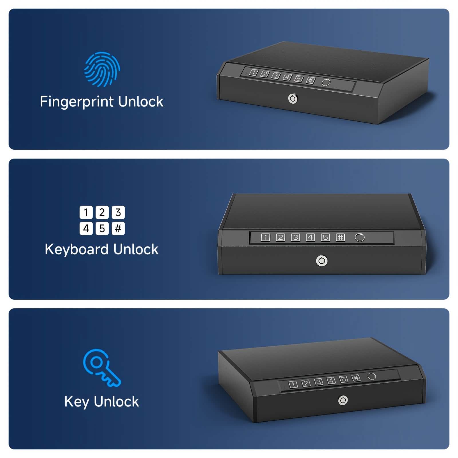 Lockable Storage Box with 3 Unlock Modes – Steel Security Box (Black)