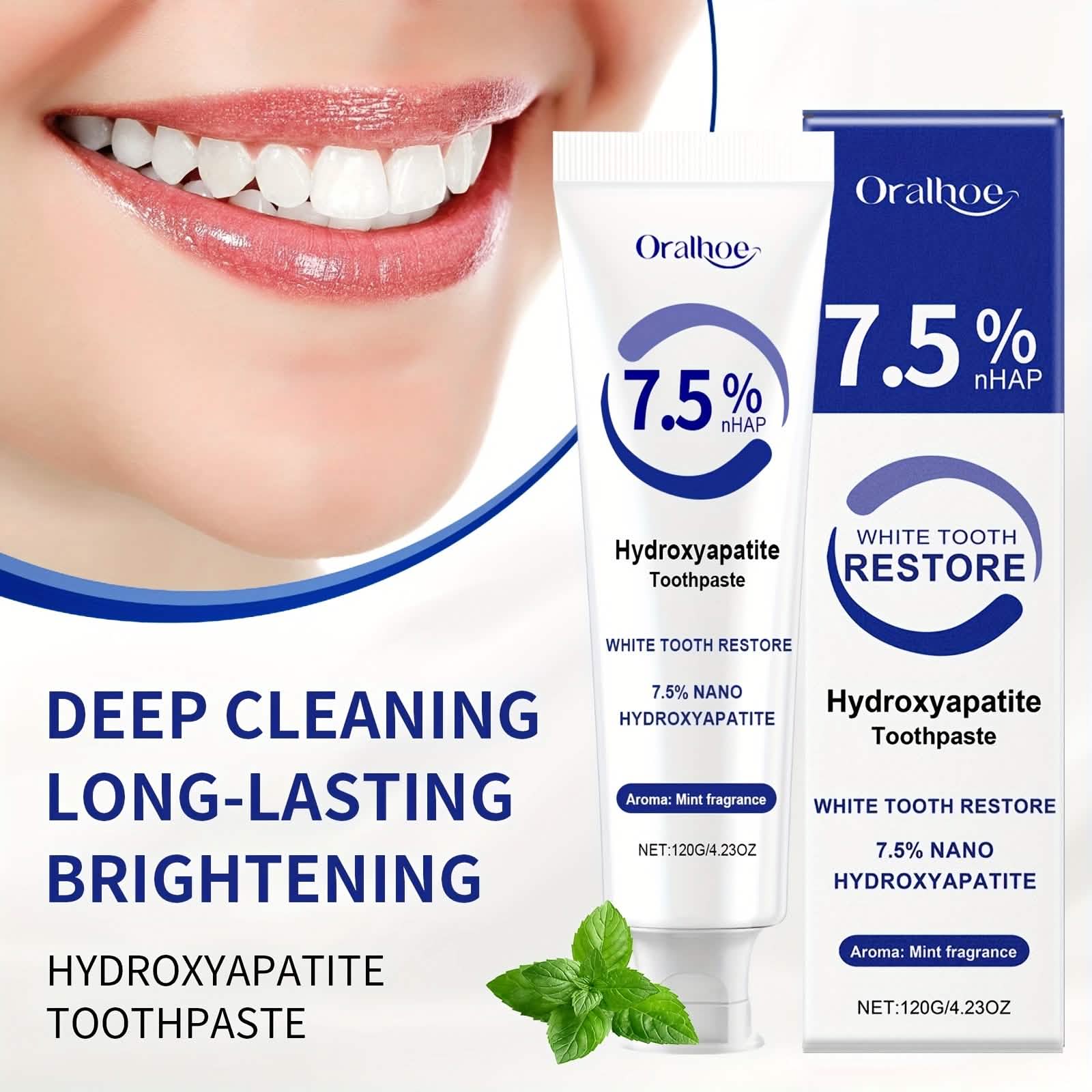 Hydroxyapatite Toothpaste – 7.5% NHAP, Whitening Mint, Gentle Teeth & Mouth Care