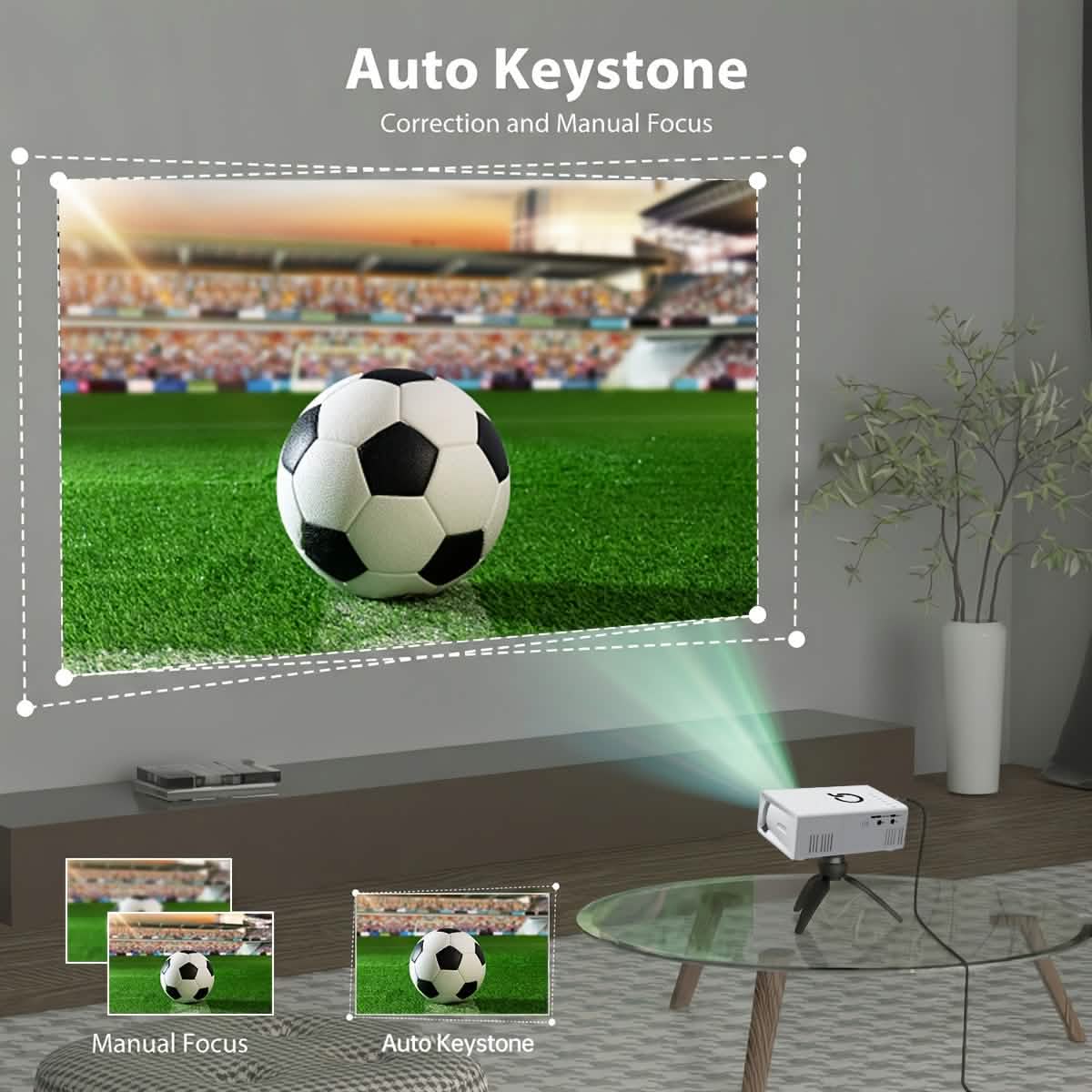 Keystone correction and manual focus controls