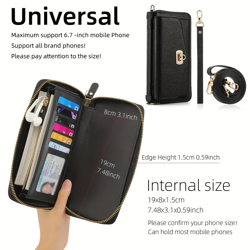 Internal size 19 by 8 by 1.5 centimeters, holds phones up to 6.7 inches