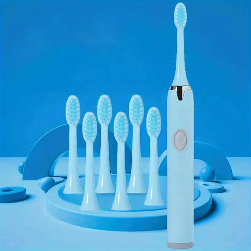 Battery Operated Toothbrush Kit with 6 Soft Bristles Beauty & Personal Care Blue - DailySale