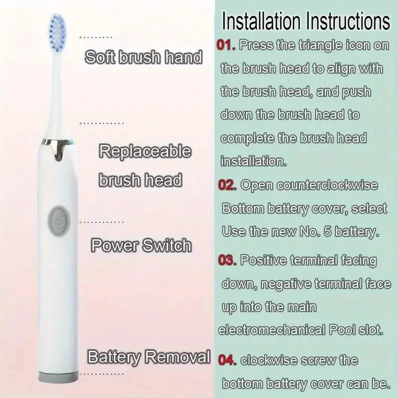 Battery Operated Toothbrush Kit with 6 Soft Bristles Beauty & Personal Care - DailySale