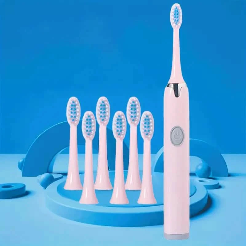 Battery Operated Toothbrush Kit with 6 Soft Bristles Beauty & Personal Care Pink - DailySale