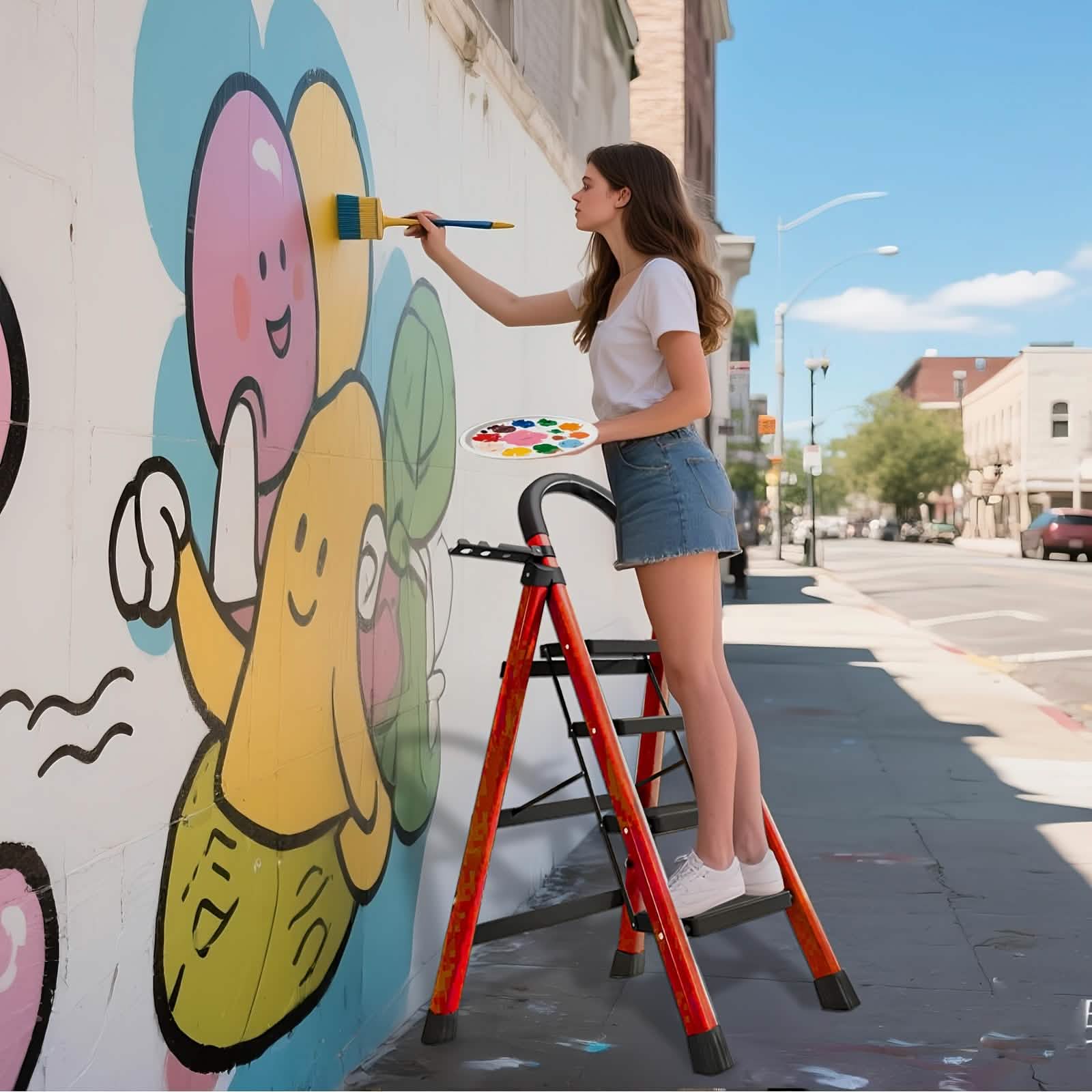 Folding 3/4-Step Ladder – Portable Steel Step Stool, Anti-Slip