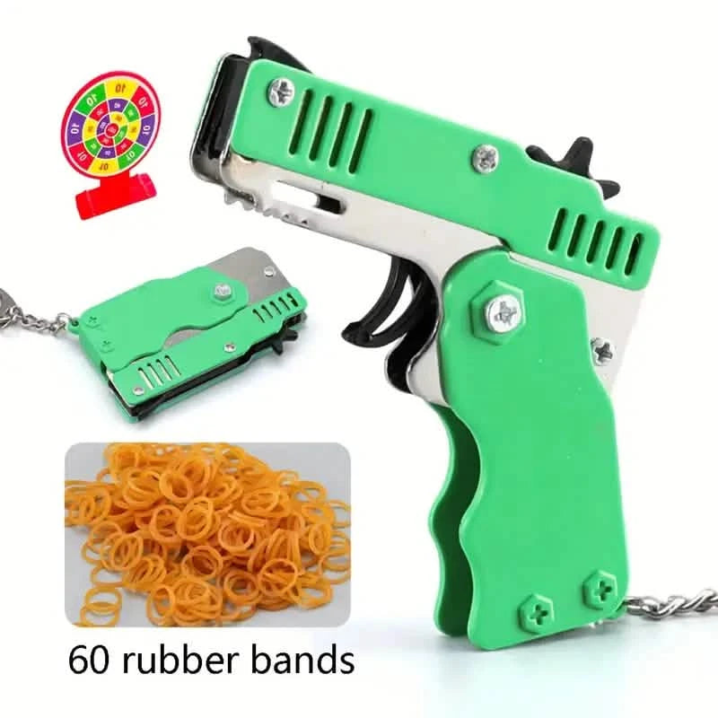 Foldable Metal Rubber Band Launcher Toy Keychain