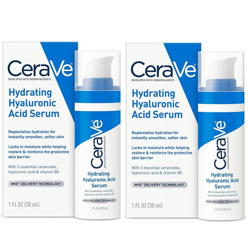 2 Pack Cerave Hyaluronic Acid Serum for Face with Vitamin B5 and Ceramides, Hydrating Face Serum