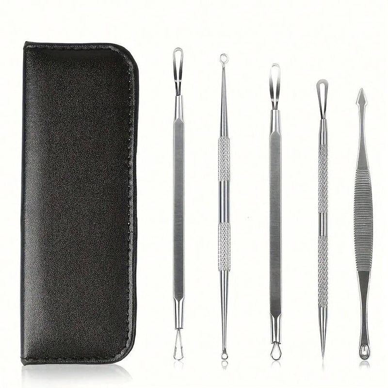 The five tools laid out beside the closed case