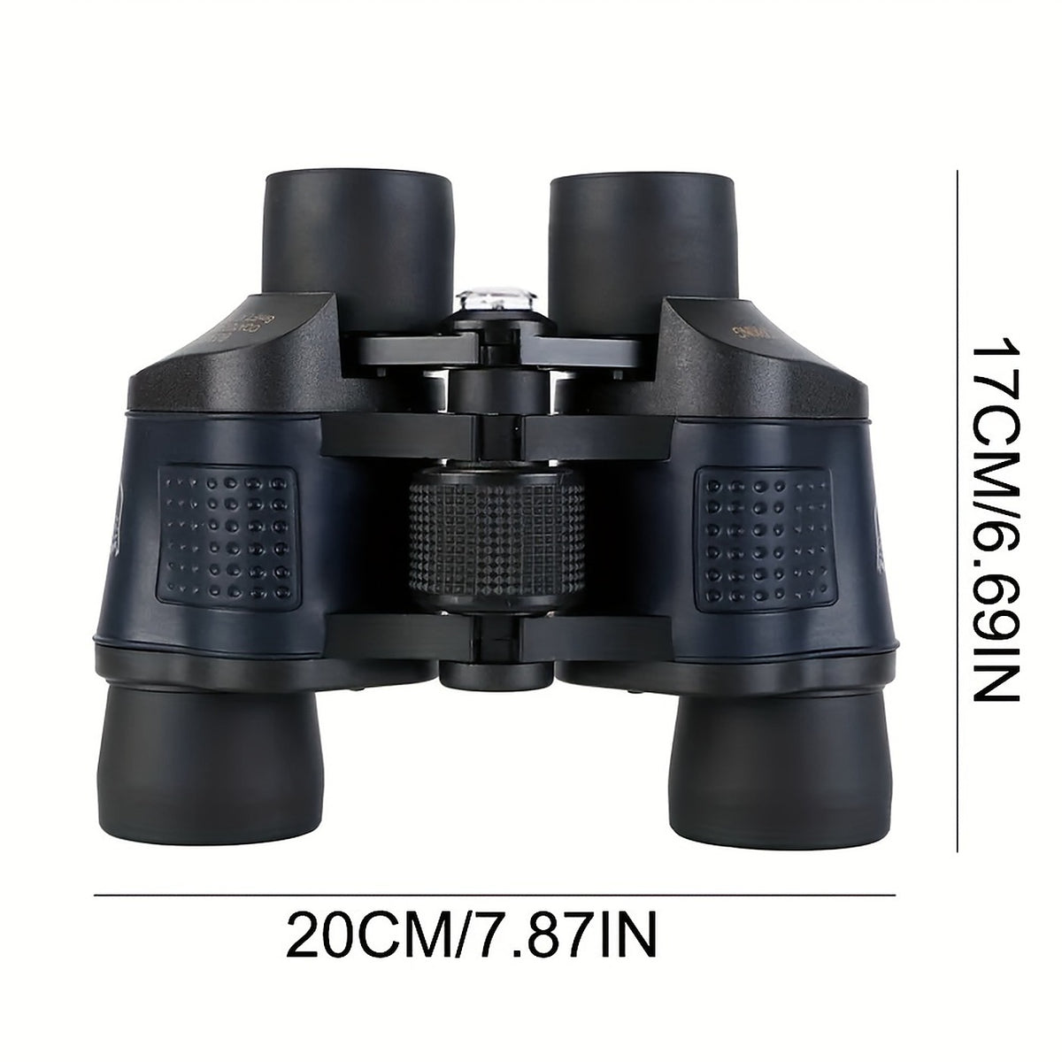 The binoculars shown with dimensions of 20 cm by 17 cm