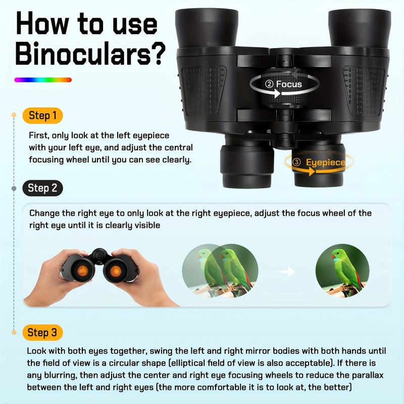 Step-by-step guide to focusing the binoculars and setting the diopter