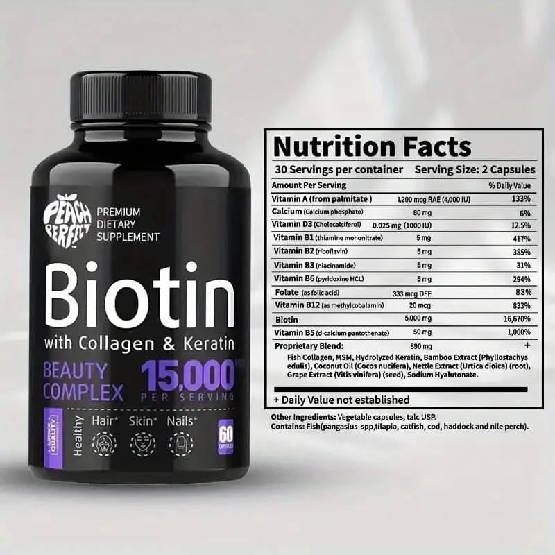 Biotin Capsules Multivitamin Collagen Keratin Supplement Hair Skin And Nail Vitamin Beauty & Personal Care - DailySale