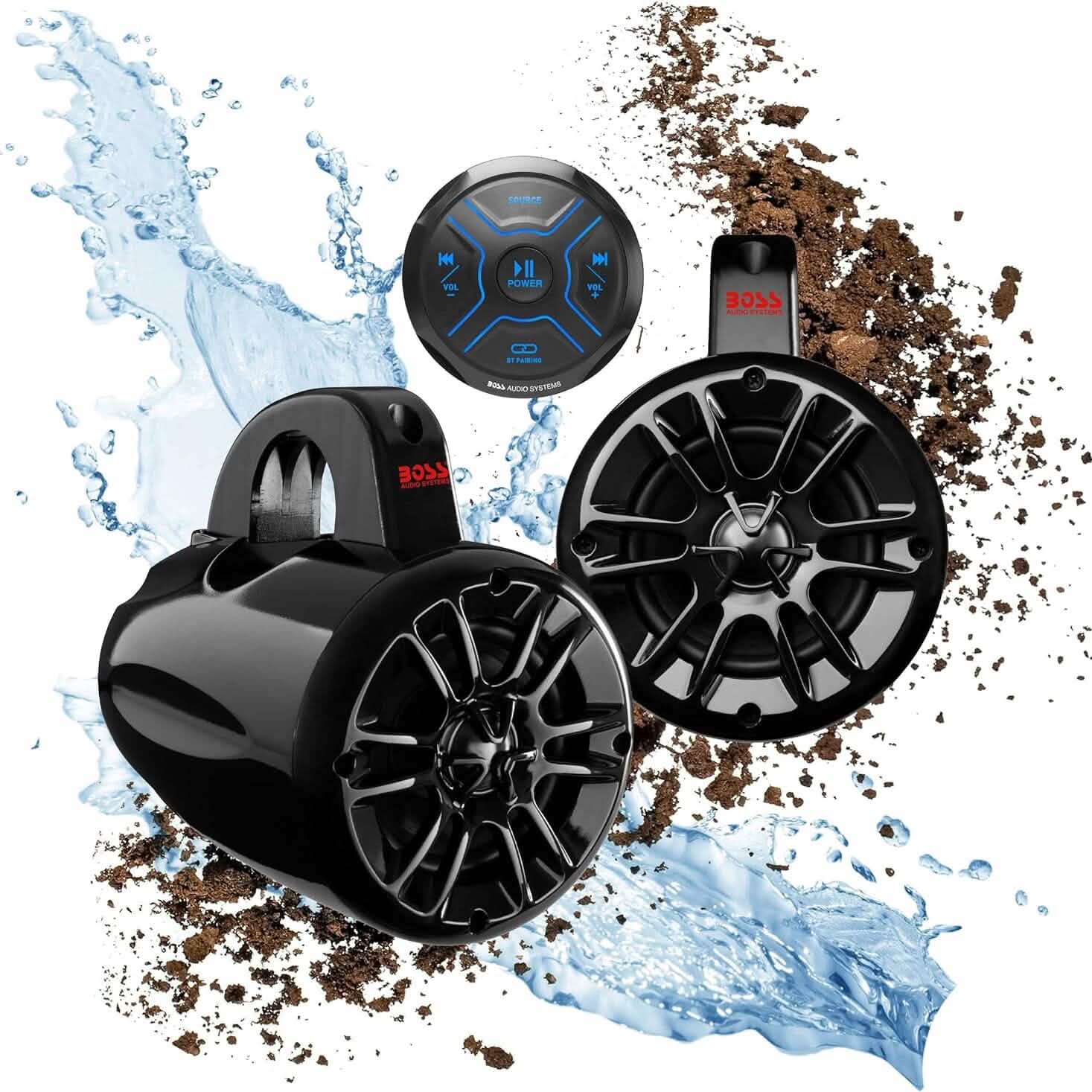 BOSS Audio Systems MG150T.4 Marine ATV UTV Waketower Speakers Gauge Receiver (Built-in 2 CH Amplifier) (Refurbished) Speakers - DailySale