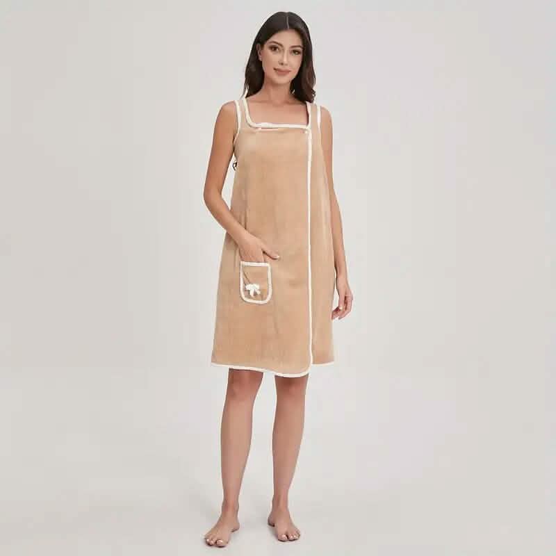 Bowknot Wearable Bath Towel for Adults Bath Khaki - DailySale