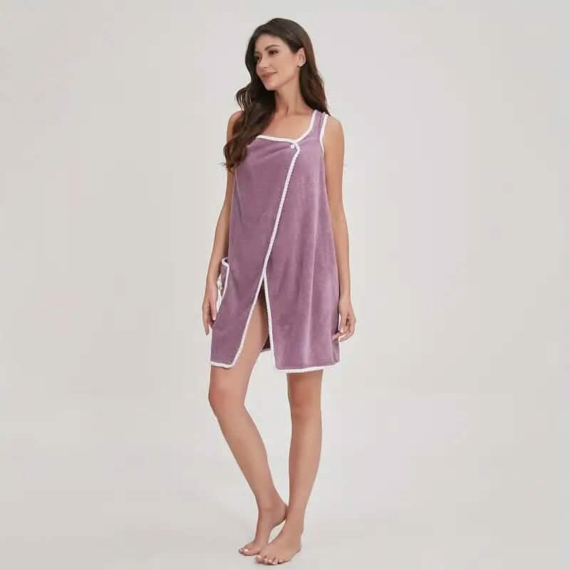 Bowknot Wearable Bath Towel for Adults Bath Purple - DailySale