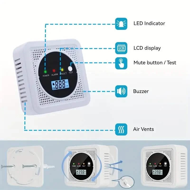 Dual Sensor Smoke & Carbon Monoxide Detector Alarm with LCD Display