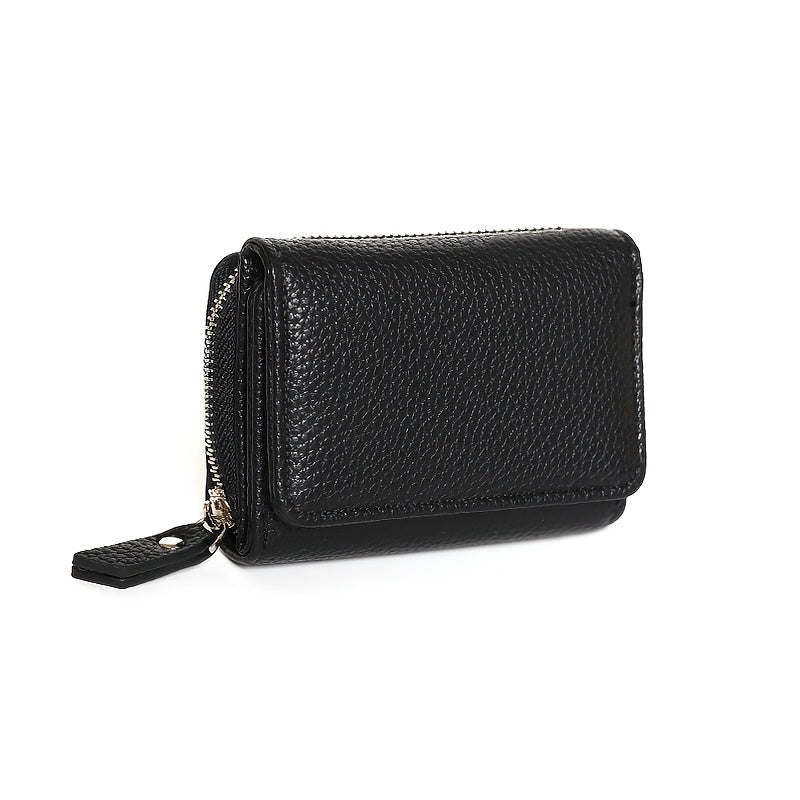 Black pebbled leather trifold wallet