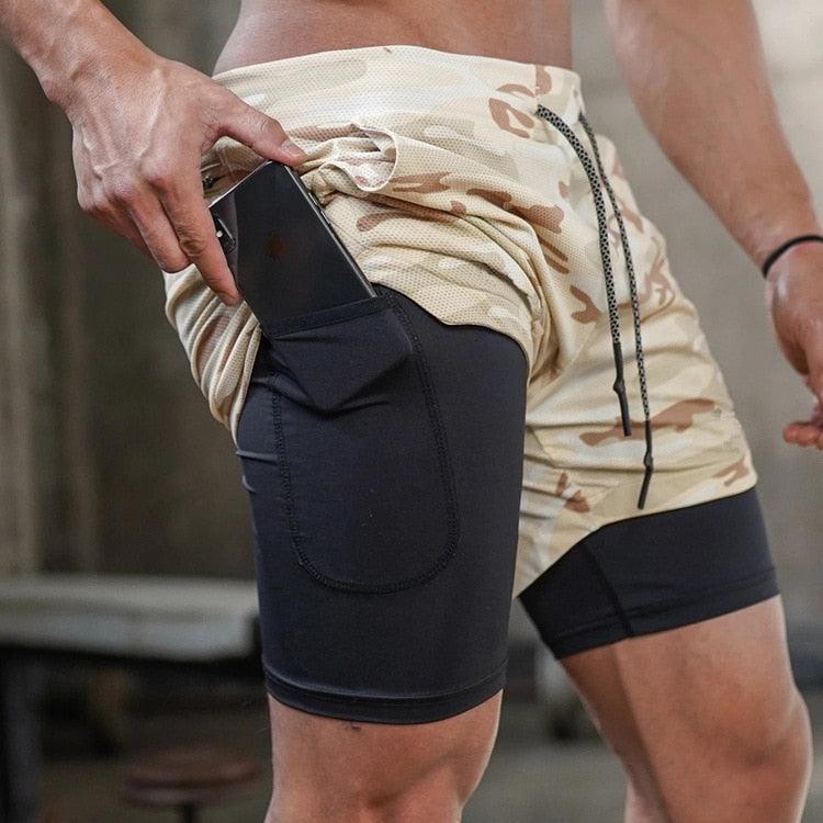Camo Running Shorts Men Gym Sports Shorts 2 In 1 Quick Dry Workout Training Gym Fitness Jogging Short Pants Summer Men Shorts Men's Running Gym Shorts Breathable with Pockets Quick Dry Sportswear