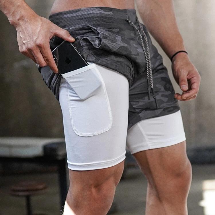 Camo Running Shorts Men Gym Sports Shorts 2 In 1 Quick Dry Workout Training Gym Fitness Jogging Short Pants Summer Men Shorts Men's Running Gym Shorts Breathable with Pockets Quick Dry Sportswear