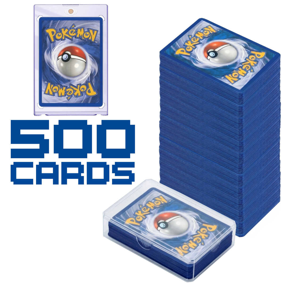 Stack of 500 trading cards with a deck case