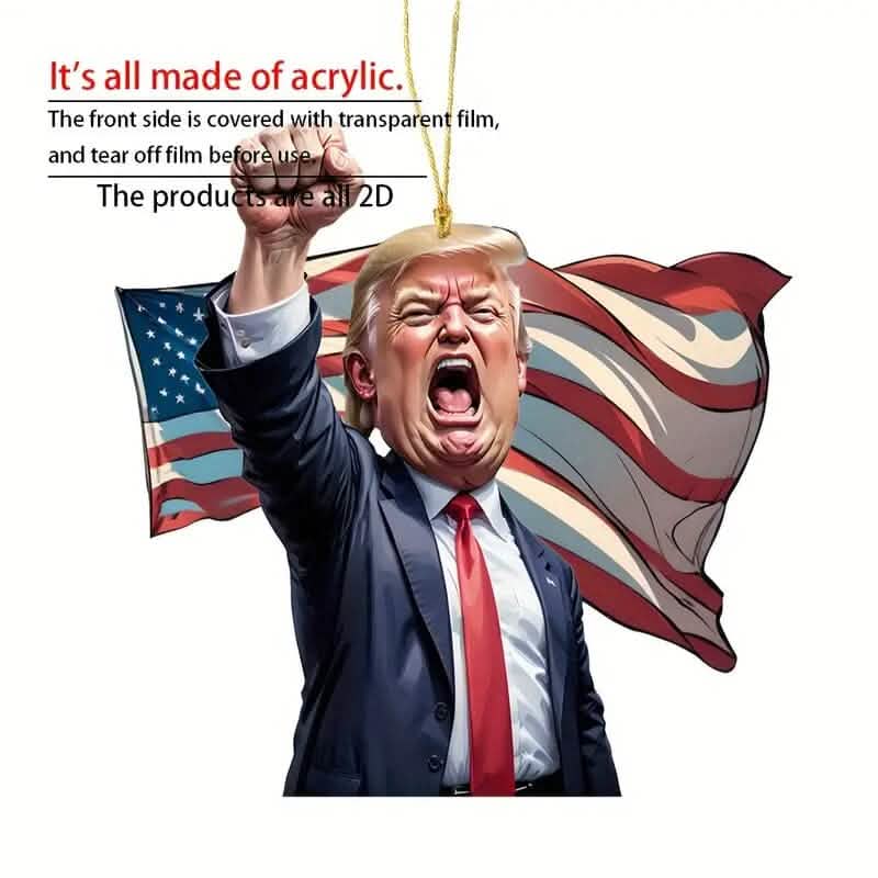 Caricature Style Trump Shouting Make America Great Again Acrylic Christmas Decorations Holiday Decor & Apparel - DailySale