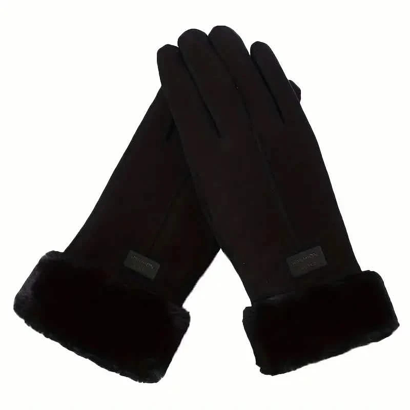 Cashmere Warm Suede Leather Plush Touch Screen Gloves Women's Shoes & Accessories Black - DailySale
