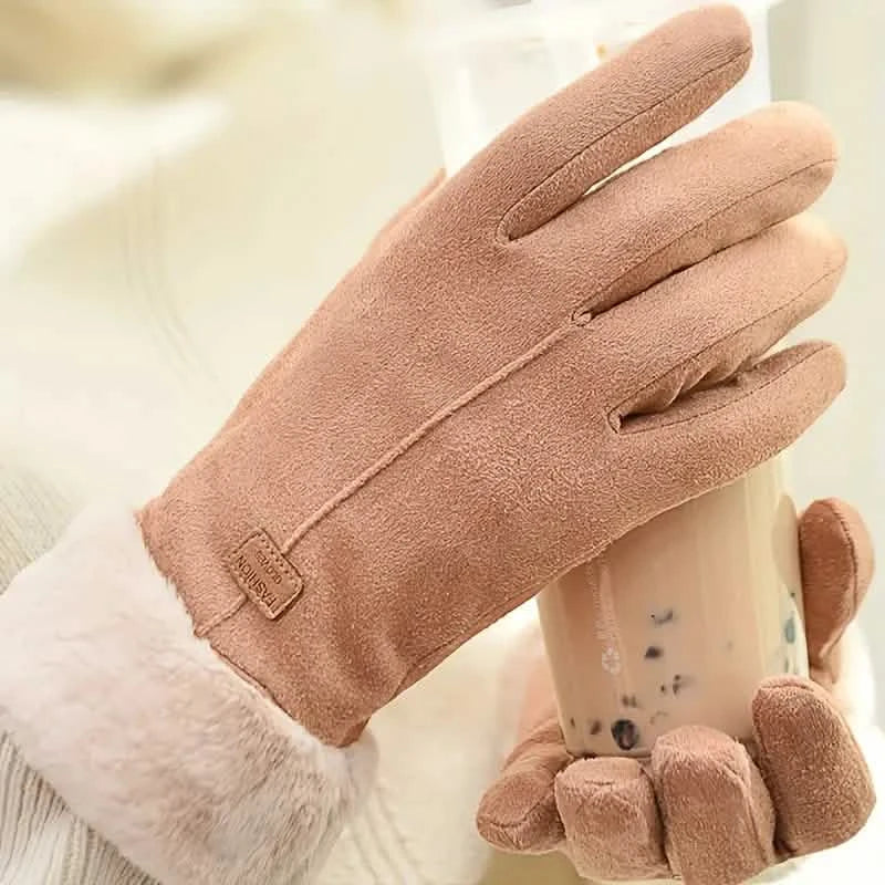 Cashmere Warm Suede Leather Plush Touch Screen Gloves Women's Shoes & Accessories - DailySale