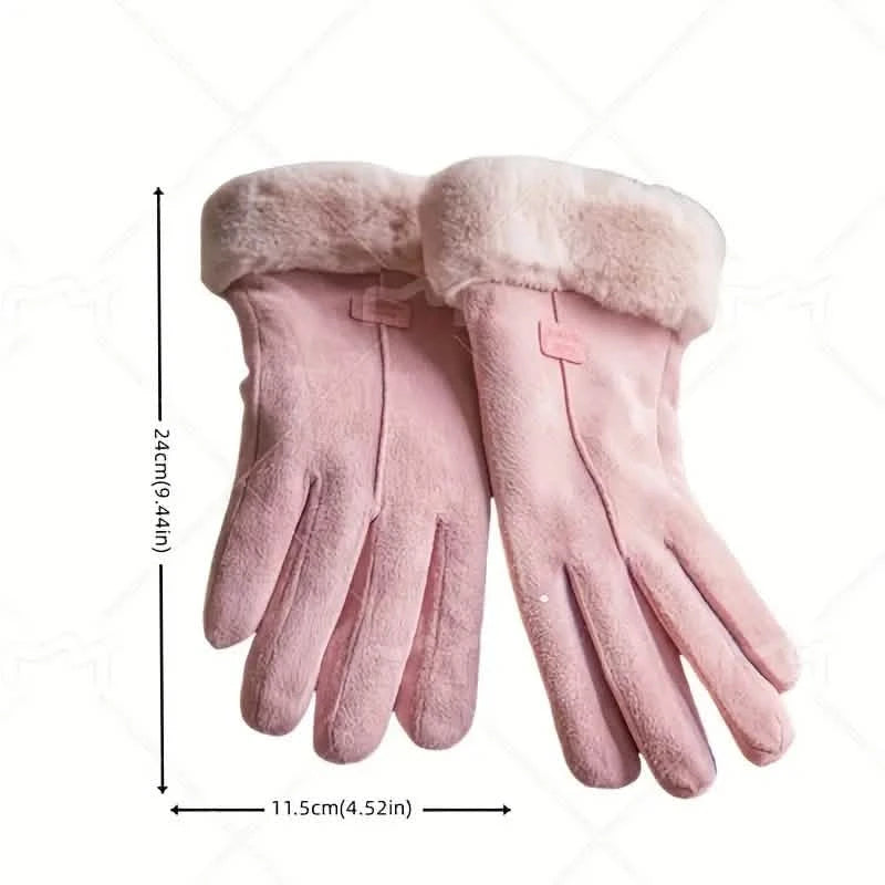 Cashmere Warm Suede Leather Plush Touch Screen Gloves Women's Shoes & Accessories - DailySale