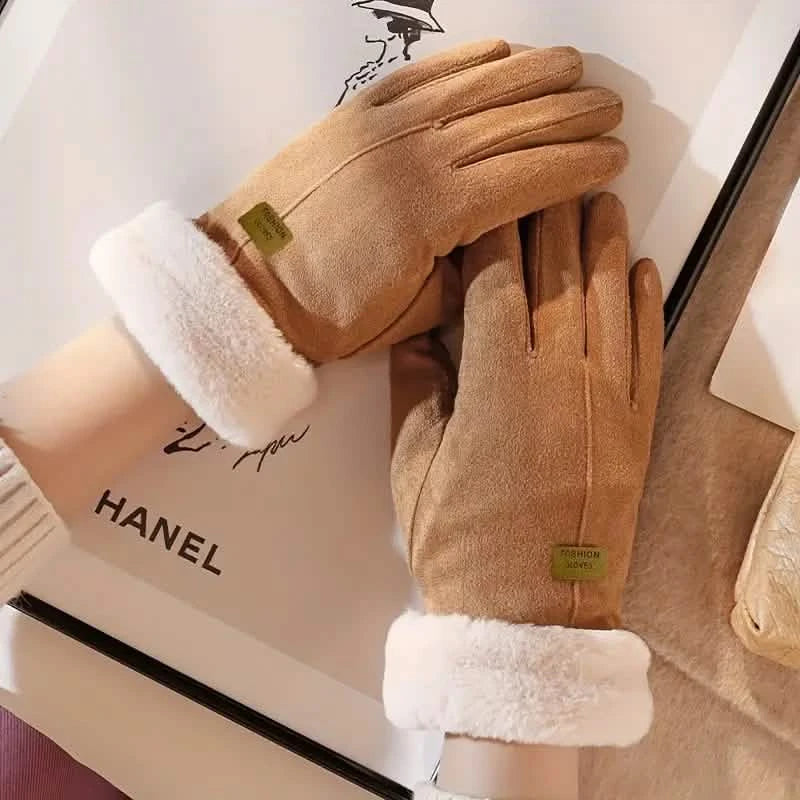 Cashmere Warm Suede Leather Plush Touch Screen Gloves Women's Shoes & Accessories - DailySale