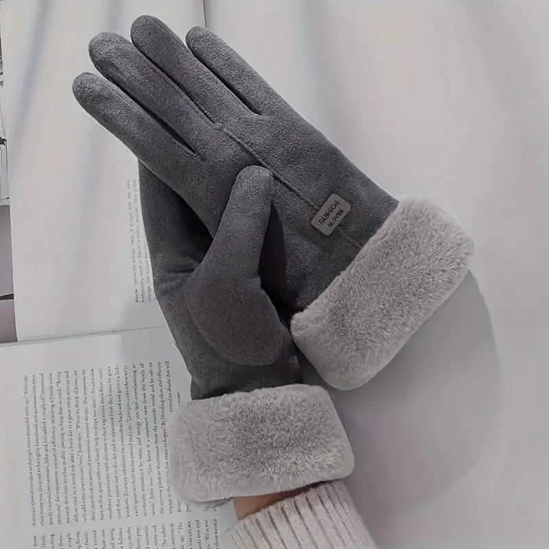 Cashmere Warm Suede Leather Plush Touch Screen Gloves Women's Shoes & Accessories - DailySale