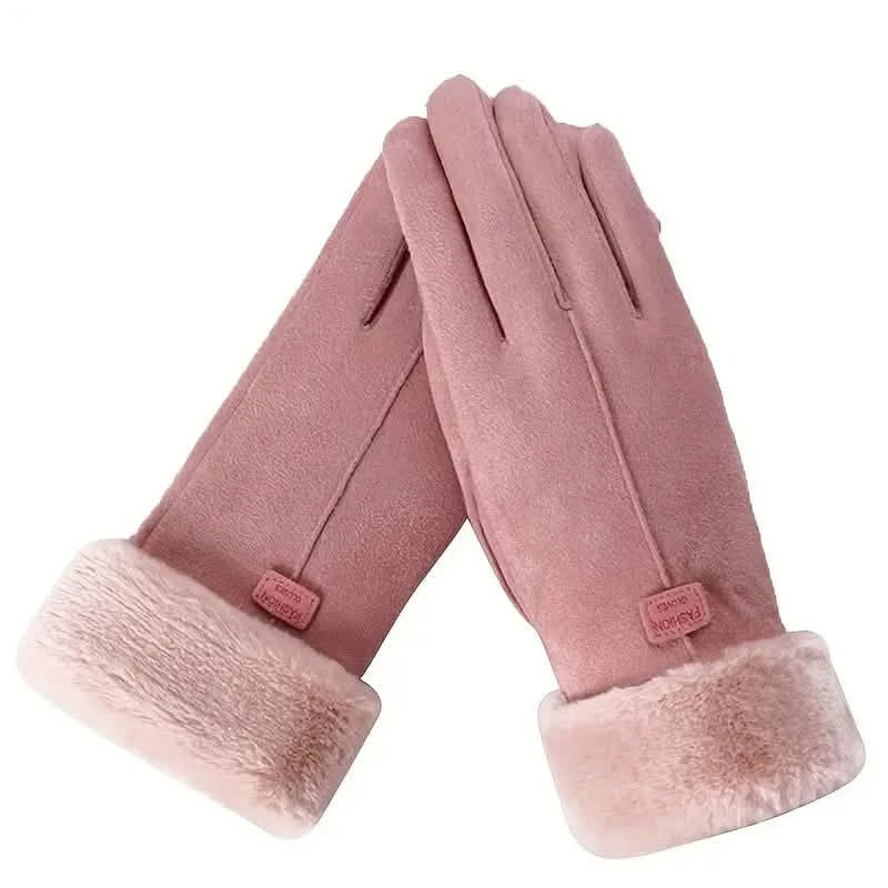 Cashmere Warm Suede Leather Plush Touch Screen Gloves Women's Shoes & Accessories Pink - DailySale