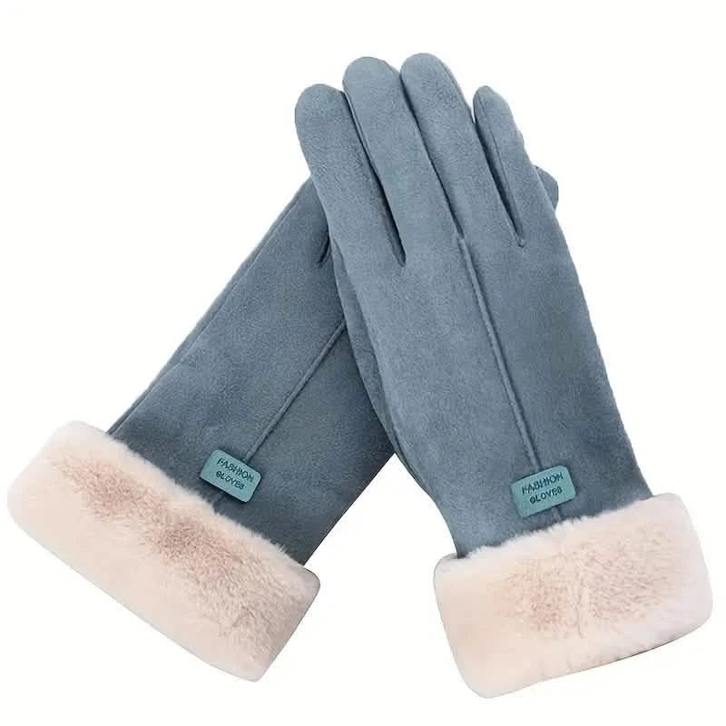 Cashmere Warm Suede Leather Plush Touch Screen Gloves Women's Shoes & Accessories Sky Blue - DailySale