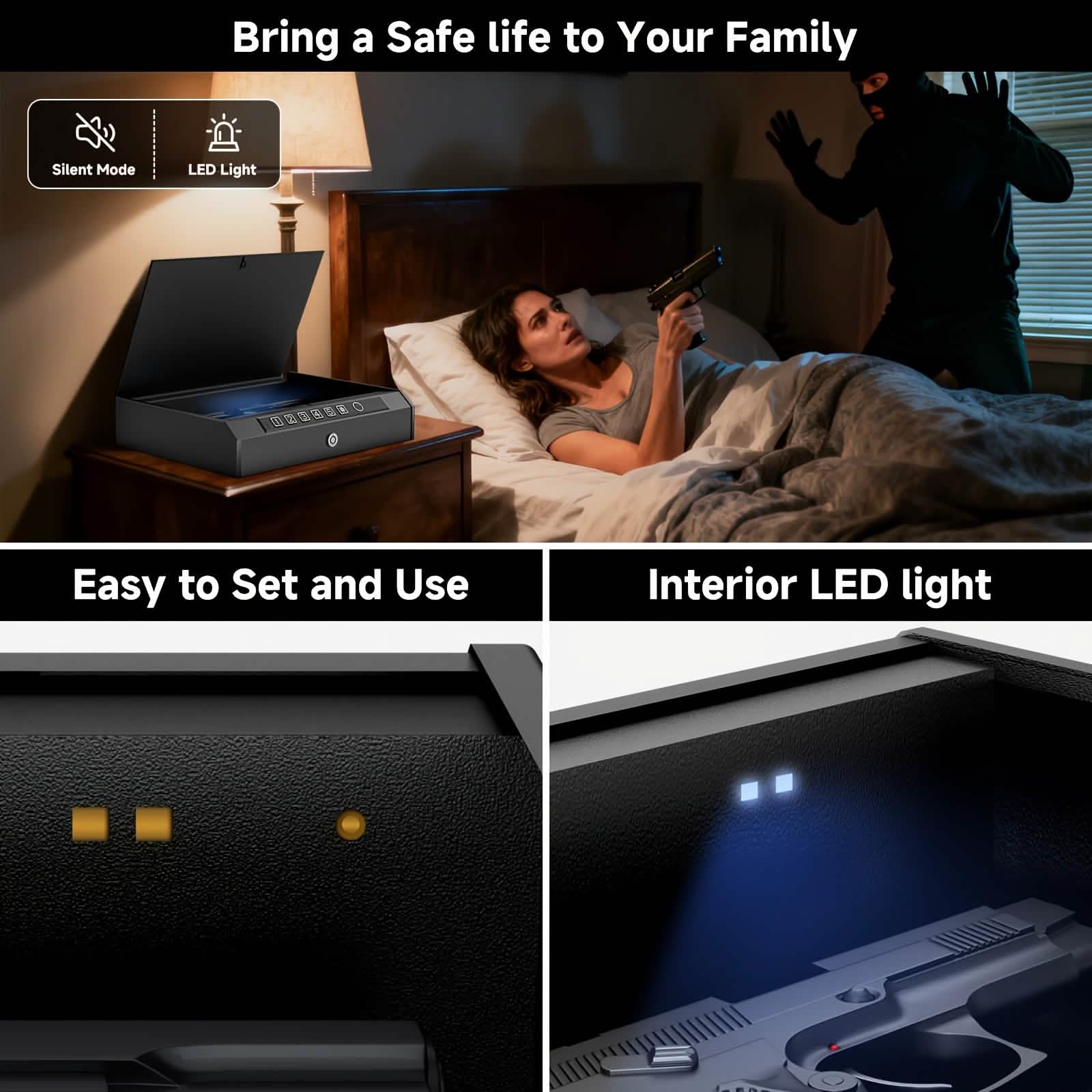 Lockable Storage Box with 3 Unlock Modes – Steel Security Box (Black)