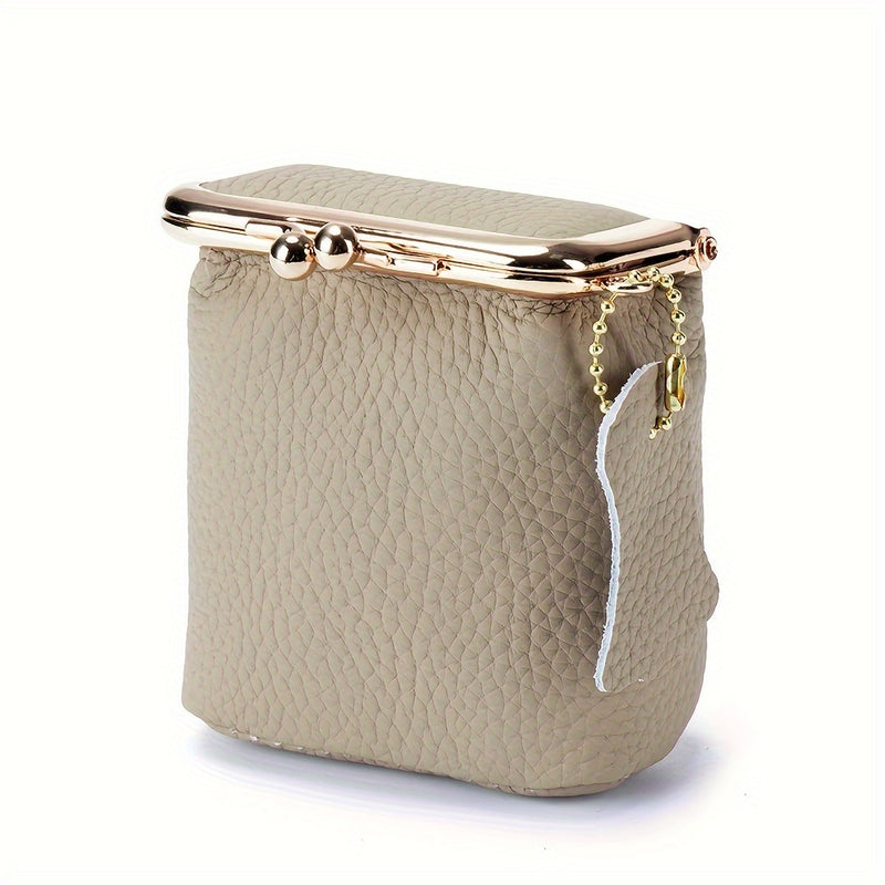 Taupe pebbled leather kiss lock coin purse