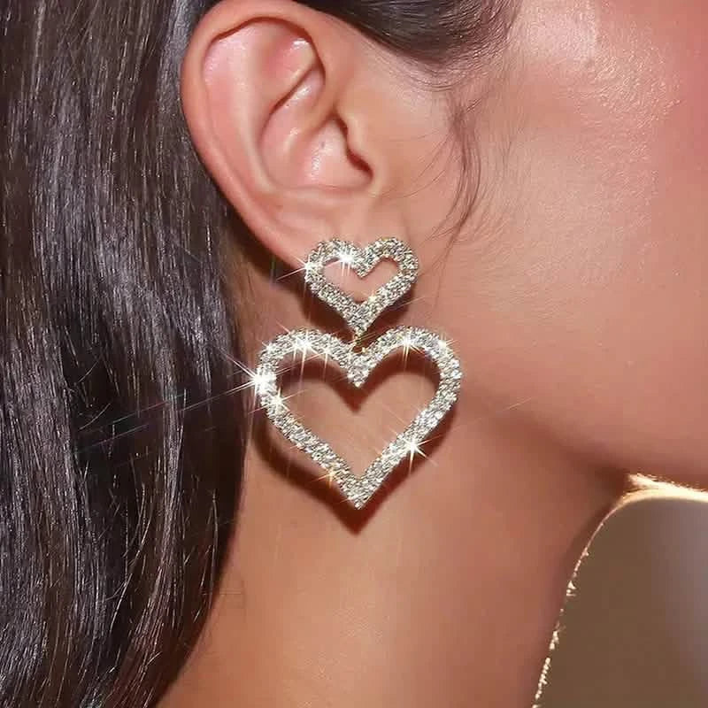 Chic Double Heart Rhinestone Stud Earrings Earrings - DailySale