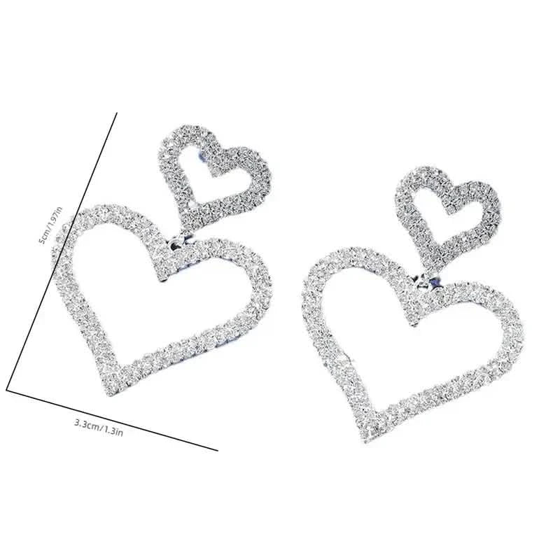 Chic Double Heart Rhinestone Stud Earrings Earrings - DailySale