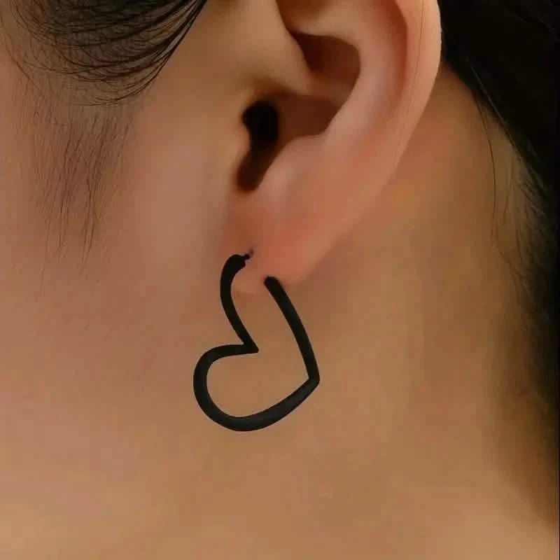 Chic Heart-Shaped Stud Earrings for Women Earrings Black - DailySale