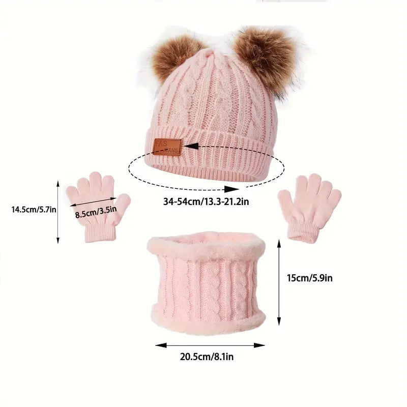 Children's Winter Knitted Wool Lining Warm Hat, Scarf, Glove Set For 2-5 Year Old Boys And Girls Kids' Clothing - DailySale