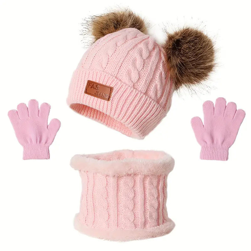Children's Winter Knitted Wool Lining Warm Hat, Scarf, Glove Set For 2-5 Year Old Boys And Girls Kids' Clothing Pink - DailySale