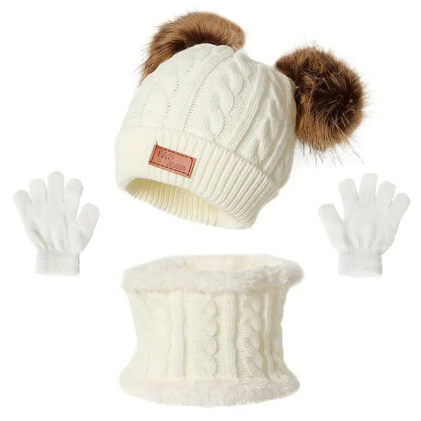 Children's Winter Knitted Wool Lining Warm Hat, Scarf, Glove Set For 2-5 Year Old Boys And Girls Kids' Clothing White - DailySale