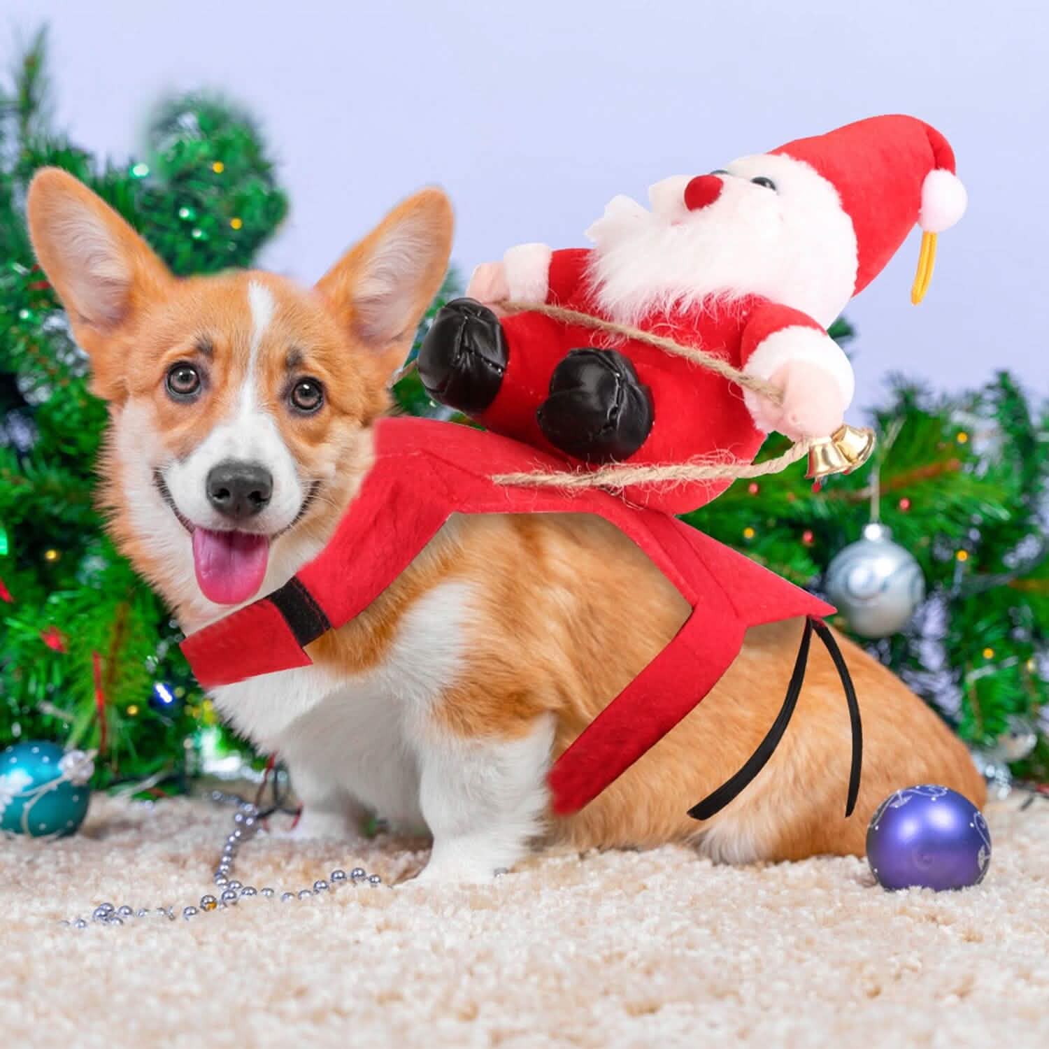 Christmas Costumes Red Winter Coat for Dog Riding Santa Claus with Bell Pet Supplies - DailySale