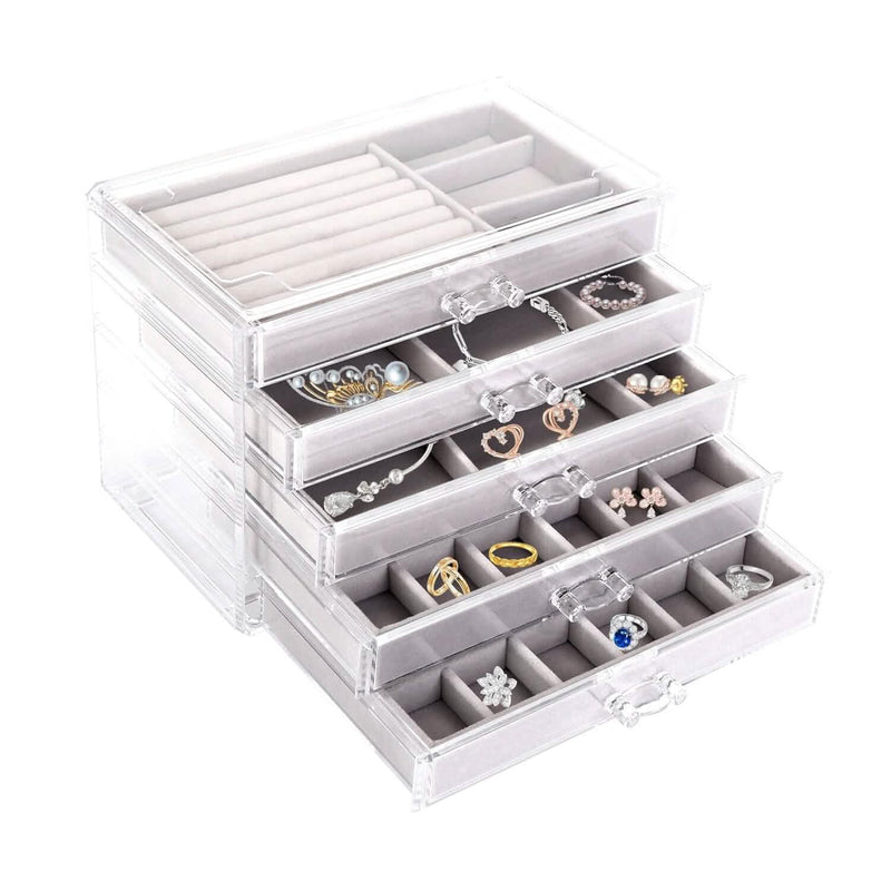 Clear Acrylic Jewelry Box Organizer with 5 Stackable Drawers Closet & Storage - DailySale