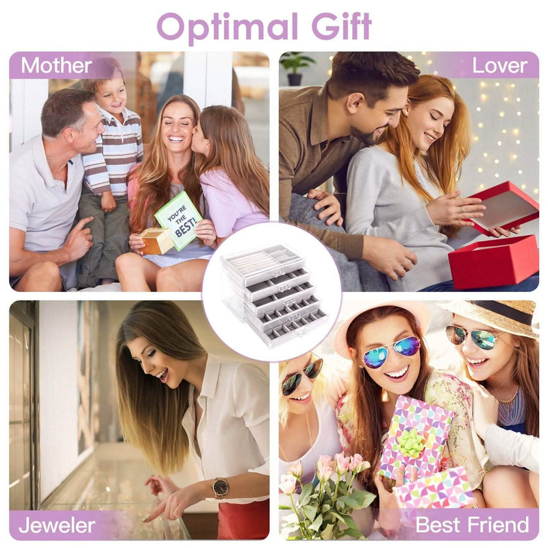 Clear Acrylic Jewelry Box Organizer with 5 Stackable Drawers Closet & Storage - DailySale