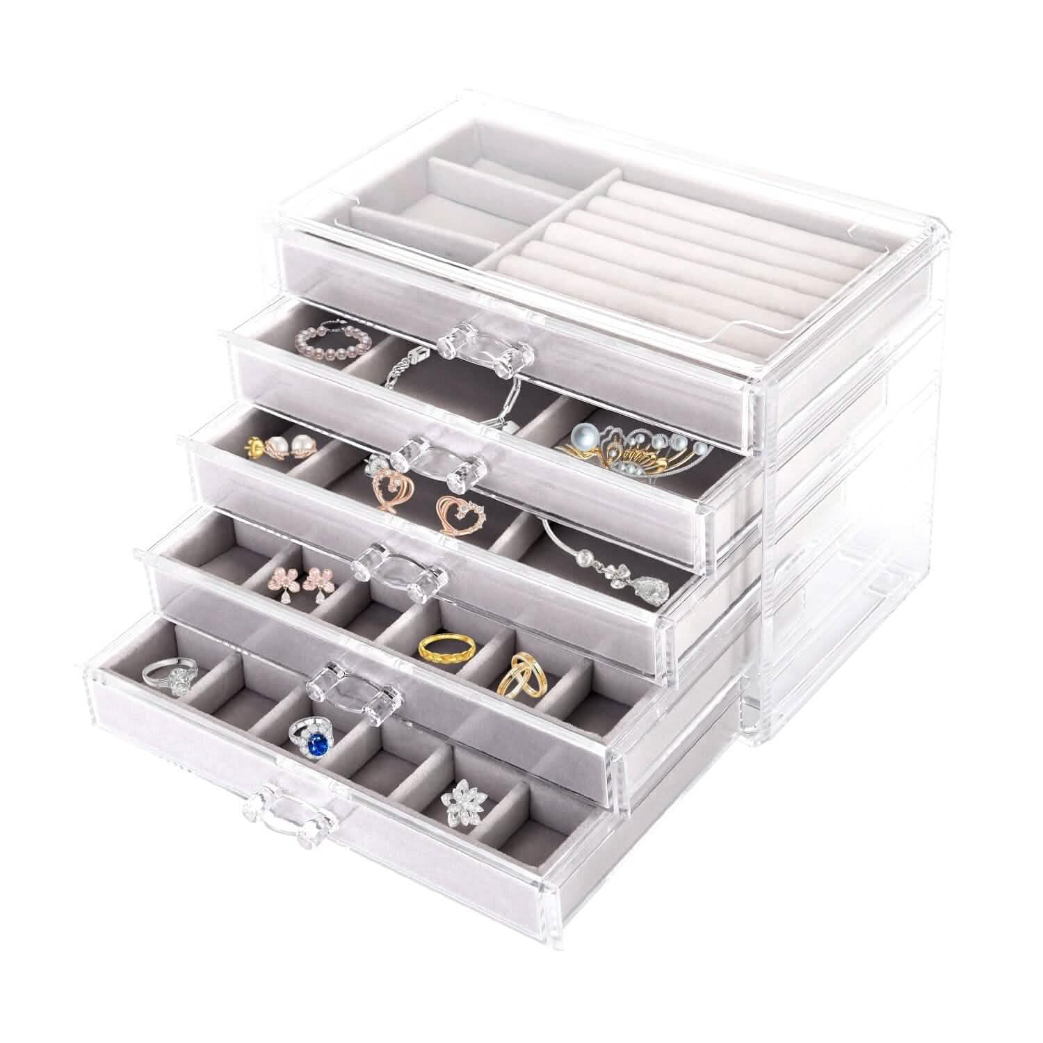 Clear Acrylic Jewelry Box Organizer with 5 Stackable Drawers Closet & Storage - DailySale
