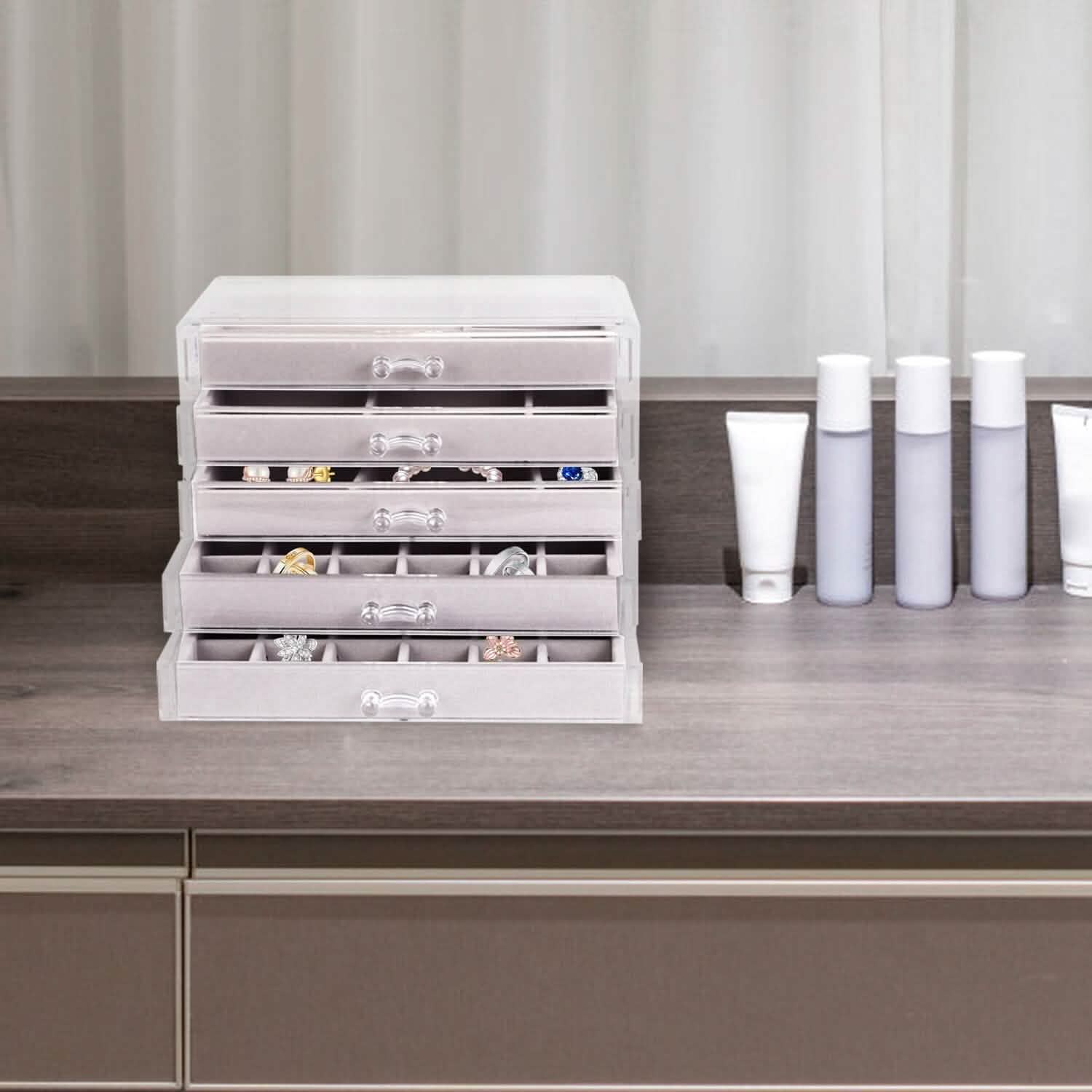 Clear Acrylic Jewelry Box Organizer with 5 Stackable Drawers Closet & Storage - DailySale
