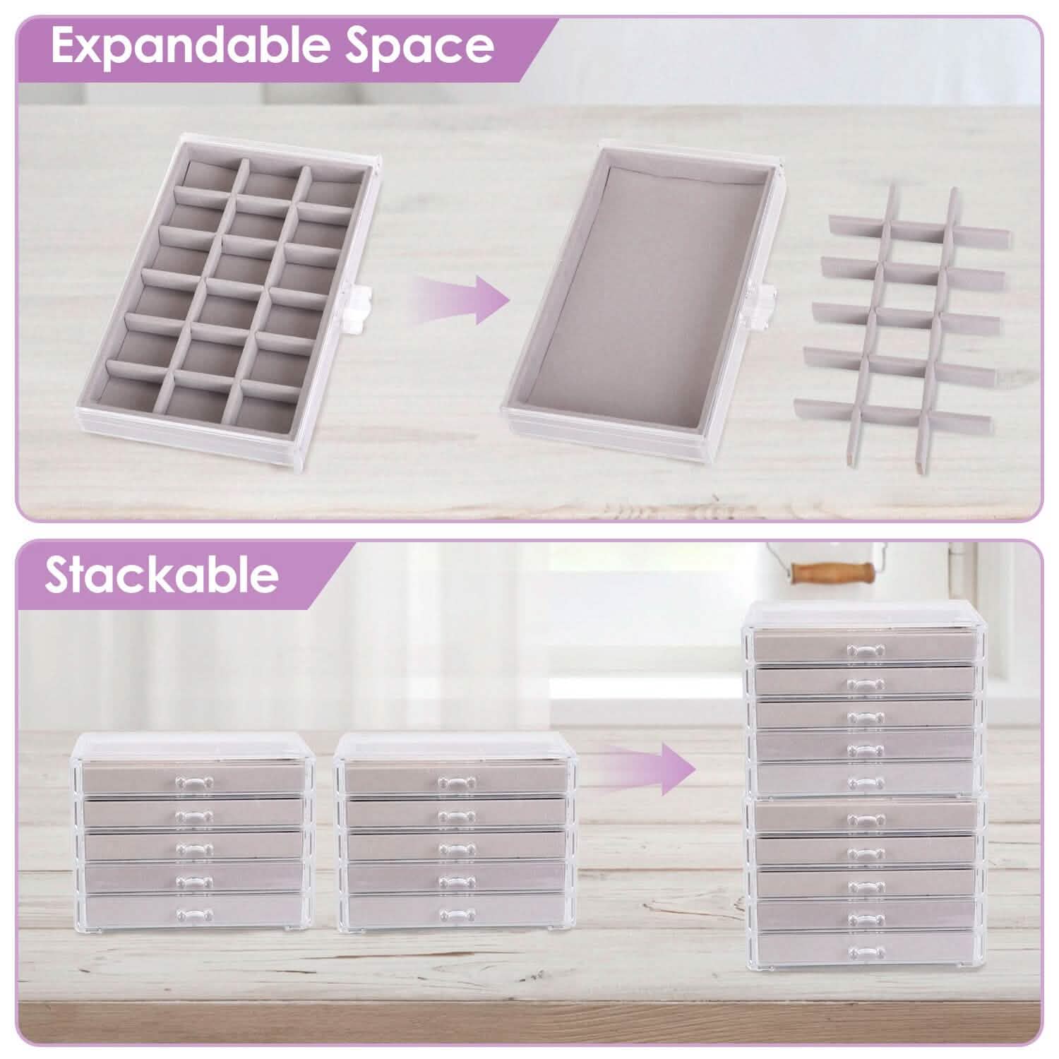 Clear Acrylic Jewelry Box Organizer with 5 Stackable Drawers Closet & Storage - DailySale