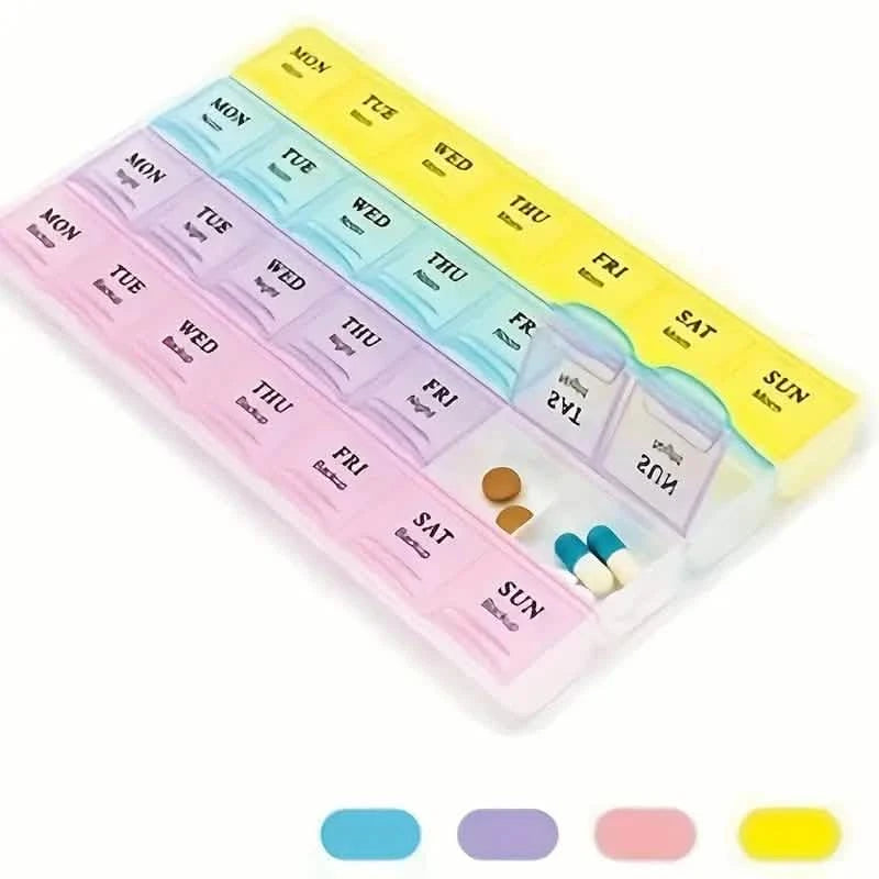 Colorful 28-Compartment Pill Organizer - Portable, Large Capacity Health Care Box Wellness - DailySale