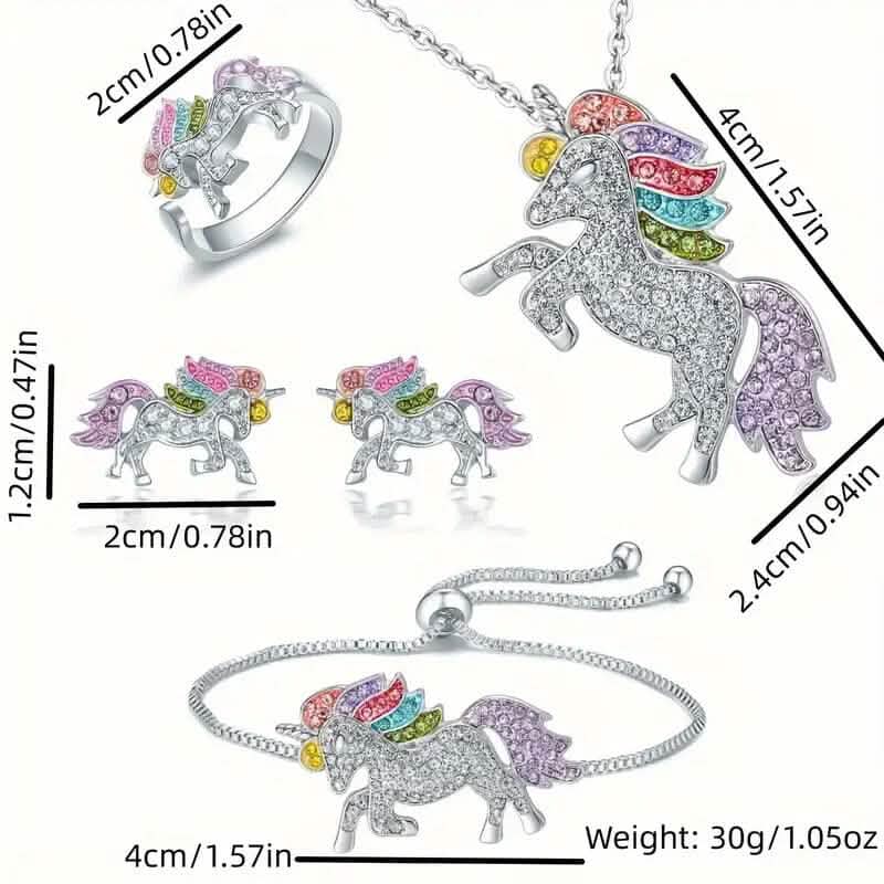 Colorful Cartoon-Themed Unicorn Earrings, Necklace, Ring & Bracelet Jewelry Set Necklaces - DailySale