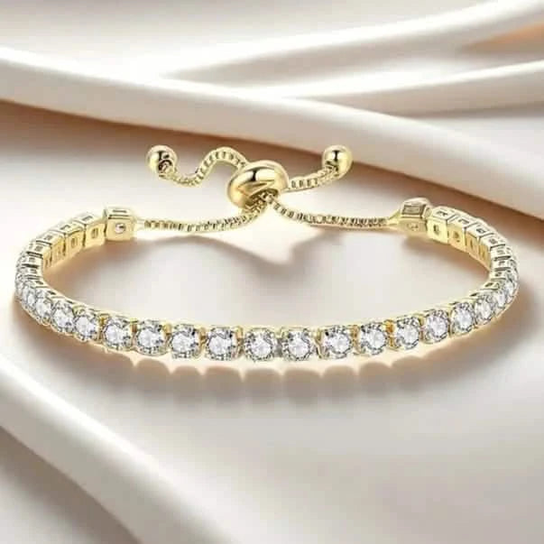 Copper Base with Plated Finish Synthetic Cubic Zirconia Inlay Adjustable Tennis Bracelet for Women Bracelets - DailySale