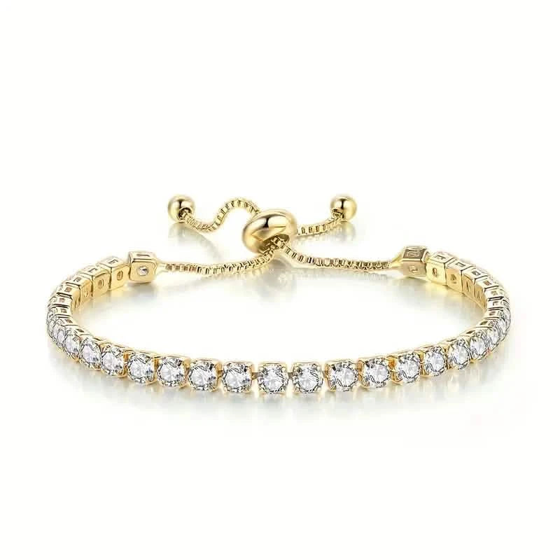 Copper Base with Plated Finish Synthetic Cubic Zirconia Inlay Adjustable Tennis Bracelet for Women Bracelets - DailySale
