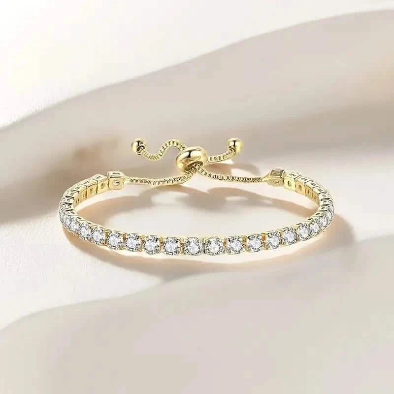 Copper Base with Plated Finish Synthetic Cubic Zirconia Inlay Adjustable Tennis Bracelet for Women Bracelets - DailySale